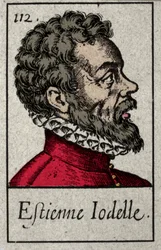 Retrato de Etienne Jodelle (1532-1573), poeta francés miembro del movimiento Pleiade. Grabado del siglo XIX