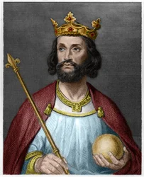 Retrato de Eudes (Odon) (v. 860 - 898), Conde de París y Troyes, luego Rey de Francia - en “Histoire des Francais” por Lavallee, grabado, sd.