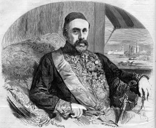 Retrato de Fouad (Fuad) Pasha (1815-1869), político y embajador turco. Grabado por Morin en “El Mundo Ilustre” n° 65 del 10 de julio