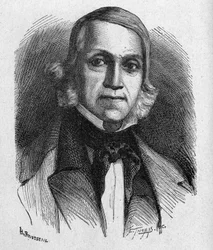 Retrato de François Sudre, inventor de la telegrafía musical - en "Álbum de la Ciencia; eruditos ilustres; Grandes descubrimientos" 1896