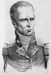 Retrato de Hudson Lowe, general británico (1769 - 1844), nombrado gobernador de Santa Elena en 1815, fue el carcelero de Napoleón - en “La Historia de Francia” de Henri Martin