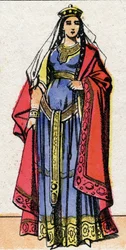Retrato de Ingonde (Ingundis) (siglo VI) Reina de los Francos, esposa del Rey Clotario I. Imágenes de Épinal finales del siglo XIX. Colección privada.