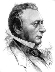 Retrato de Isaac Pereire (1800 - 1875), fundador de la Sociedad de Crédito Mobiliario y la compañía general transatlántica. Grabado en “Le Monde Illustré” n°1218 del 31 de julio de 1880.