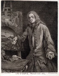 Retrato de Jean Antoine Watteau (1684-1721), pintor francés - grabado