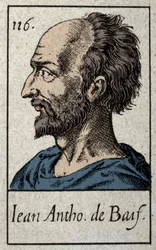 Retrato de Jean Antoine de Baif (1532-1589), poeta francés miembro del movimiento Pleiade. Grabado del siglo XIX