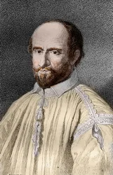 Retrato de Jean Duvergier de Hauranne (1581-1643), Abad de Saint-Cyran, religioso y teólogo jansenista francés (Jean du Vergier de Hauranne, Abad de Saint Cyran (1581-1643) monje francés que introdujo el jansenismo en Francia) Grabado de "Les mysteres