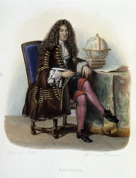 Retrato de Jean Francois Regnard, escritor y dramaturgo francés (1655-1709) - en "Le Plutarque français", por Mennechet