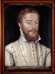 Retrato de Jean de Bourbon Vendome, Conde de Soissons y Enghien (1528-1557). Pintura francesa anónima