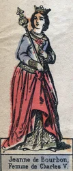 Retrato de Jeanne de Bourbon (1337-1378), esposa de Carlos V de Francia. (dinastía Capeto). Ilustración de finales del siglo XIX