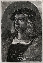 Retrato de John Froissart (Jean Froissart) (1337-1404), cronista francés de la Francia medieval - grabado en "Histoire de France" por Victor Duruy (1811-1894) - 1882