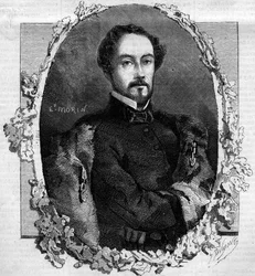 Retrato de Juan Prim y Prats, conde de Reus (1814-1870), general y político español. Grabado en “Le Monde Illustré” n°151 del 3 de mayo de 1860.