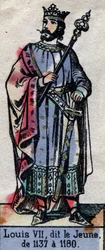 Retrato de Luis VII de Francia, conocido como Luis el Joven (1120-1180) (Dinastía de los Capetos). Ilustración de finales del siglo XIX