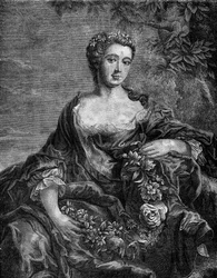 Retrato de Madame de Chateauroux, Marie-Anne de Mailly-Nesle (1717-1744), favorita del rey Luis XV. Grabado en 