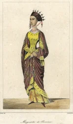 Retrato de Margarita de Provenza (1221 - 1295), Reina de Francia, esposa de Luis IX. Grabado del siglo XIX.