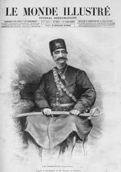 Retrato de Nasser Ed Din (1831-1896), Shah de Persia (Irán). También llamado Nasseredin Shah, Nasserer-al-Din Shah Qajar, Nasser al-Din Shah Qajar, Nassiruddin Shah. Uno de los periódicos “Le Monde Illustré” No. 1687 del 27 de julio