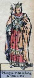 Retrato de Felipe V de Francia, llamado Felipe el Largo (1291-1322) (Dinastía de los Capetos). Ilustración de finales del siglo XIX