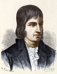 Retrato de Philippe Lebon (1769 - 1804), ingeniero y químico francés (inventor del alumbrado de gas) - en «Álbum de la ciencia; científicos ilustres; Grandes descubrimientos», 1896