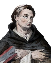 Retrato de San Bernardo de Claraval (San Bernardo di Chiaravalle) (1090-1153), abad francés y constructor de la orden cisterciense reformadora. Ilustración de "Le Plutarque Français" por Edmond Mennechet