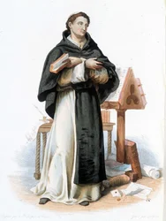 Retrato de San Bernardo de Claraval (San Bernardo di Chiaravalle) (1090 - 1153) - en "Le Plutarque français", ed. Mennechet