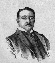 Retrato de Sir Cecil Rhodes (1853-1902), gobernador inglés de la colonia de Ciudad del Cabo en Sudáfrica (Transvaal). Grabado en “La gazette du dimanche” del 16 de enero
