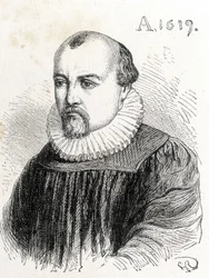 Retrato de Solomon de Caus (1576-1624), físico francés - en “Album of Science; illustrious scholars; Great Discoveries” 1896.