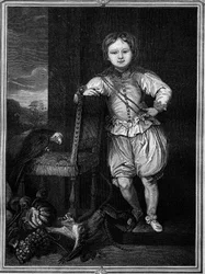 Retrato de Teofilacto, Papa bajo el nombre de Benedicto IX (de 1032 a 1044, luego en 1045 y 1047-1048) inducido a la edad de 12 años - Grabado en "Histoire des papes-rois-reinas-et-emperadores a travers les siècles" por Maurice Lachatre