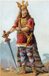 Retrato de Vercingétorix (72-46 a. C.), rey de los galos. Cromolitografía hacia 1890.