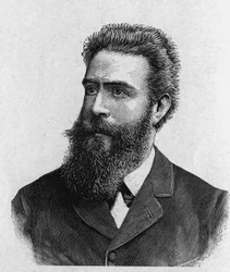 Retrato de Wilhelm Conrad Rontgen (Roentgen) (1845 - 1923) - en “Álbum de la Ciencia; científicos ilustres; Grandes descubrimientos” 1896