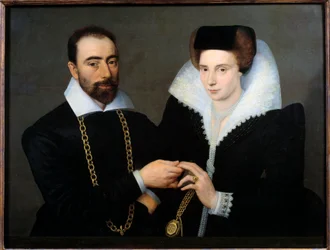 Retrato de una pareja (o doble retrato). Pintura anónima de la escuela francesa