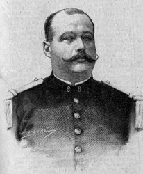 Retrato del Marqués Patrice de Mac Mahon (Mac-Mahon) (1855-1927). Grabado en "La gazette du dimanche" del 5 de marzo.
