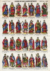 Retrato de los reyes y reinas de Francia de la dinastía capetiana (dinastía capetiana) desde Lotario (941-986) hasta Luis X el Obstinado (1289-1316). Imagen de Épinal de finales del siglo XIX. Colección privada.