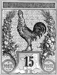 Sello postal que representa al gallo francés, emblema de la República Francesa, finales del siglo XIX