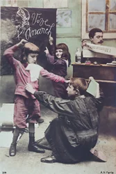 Postal criticando el sistema educativo secular, c.1910