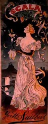 Póster publicitario de una actuación de Yvette Guilbert, en el Scala, París