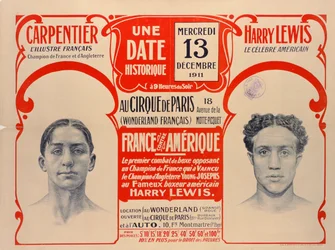 Cartel publicitario del combate de boxeo entre Carpentier y Harry Lewis, 1911