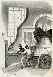 Correos: la carga del trunk poste - Grabado en "Tableau-de-Paris" por Edmond Texier 1852