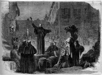 Predicador dando su sermón en la calle de Toledo en Nápoles, Italia