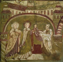 Presentación de Jesús en el Templo. Fresco de la iglesia de Vic sur Cere (Cantal). Siglo XII. París, Museo de Monumentos