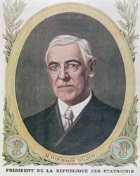 Presidente Woodrow Wilson (1856-1924), ilustración de Le Petit Journal 1917