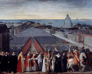 Procesión de la mermelada parisina de los peregrinos de Saint Michel du Mont sur le Pont Neuf