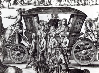 Procesión de la entrada del joven rey Luis XIV como niño en la ciudad de París el 18 de agosto de 1649, detalle