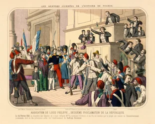Proclamación de la Segunda República Francesa durante la Revolución de Febrero, 24 de febrero de 1848, hoja suelta publicada por Gadola, Lyon, 1848