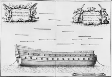 Perfil de un barco completamente entablado, ilustración del 