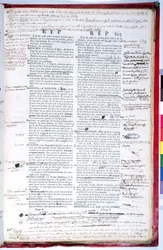 Página de prueba con correcciones de una edición del diccionario de la Academia Francesa