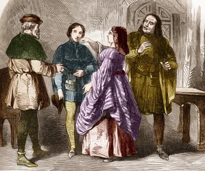 Escena de prostitución en París a finales de la Edad Media. Grabado en 