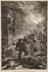 Persecución de los insurgentes en las Catacumbas, mayo 1871, ilustración de la Historia de la Guerra entre Francia y Alemania, 1870-1871