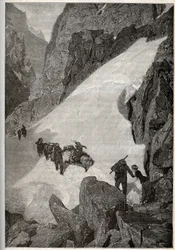 Pirineos - ascensión del Pic du Midi - grabado en “PATRIE” - DESCRIPCIÓN PIQUE DE LA FRANCIA EN 6 VOLÚMENES POR LUCIEN HUARD - finales del siglo XIX.
