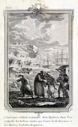 Misioneros cuáqueros tratando de evangelizar a los indios de América - Grabado