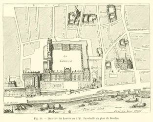 Barrio del Louvre en 1714, facsímil del plano de Boudan