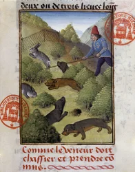 Caza de conejos - en "El libro de caza de Gaston Phoebus, Conde de Foix, Señor de Béarn"